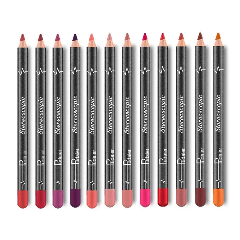 Lápis impermeável Lip Liner, nu, fosco, hidratante, duradouro, batom Liner, canetas de maquiagem profissional, 12 pcs