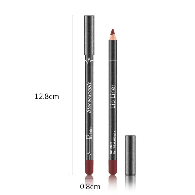 Lápis impermeável Lip Liner, nu, fosco, hidratante, duradouro, batom Liner, canetas de maquiagem profissional, 12 pcs